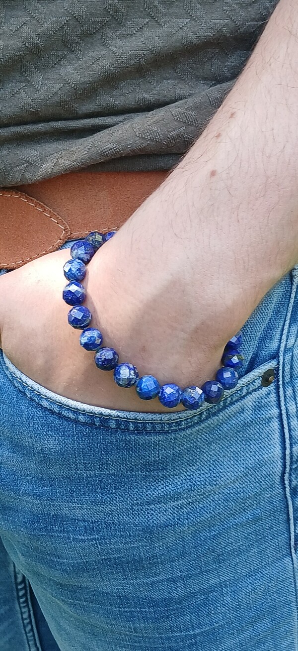 Heren armband met lapis lazuli edelstenen en haaksluiting